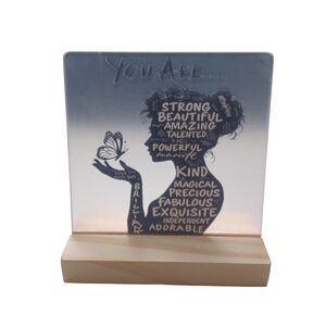 Inspirational Silhouette Art with Wooden Base "YOU ARE Acrylic Desk Decor
